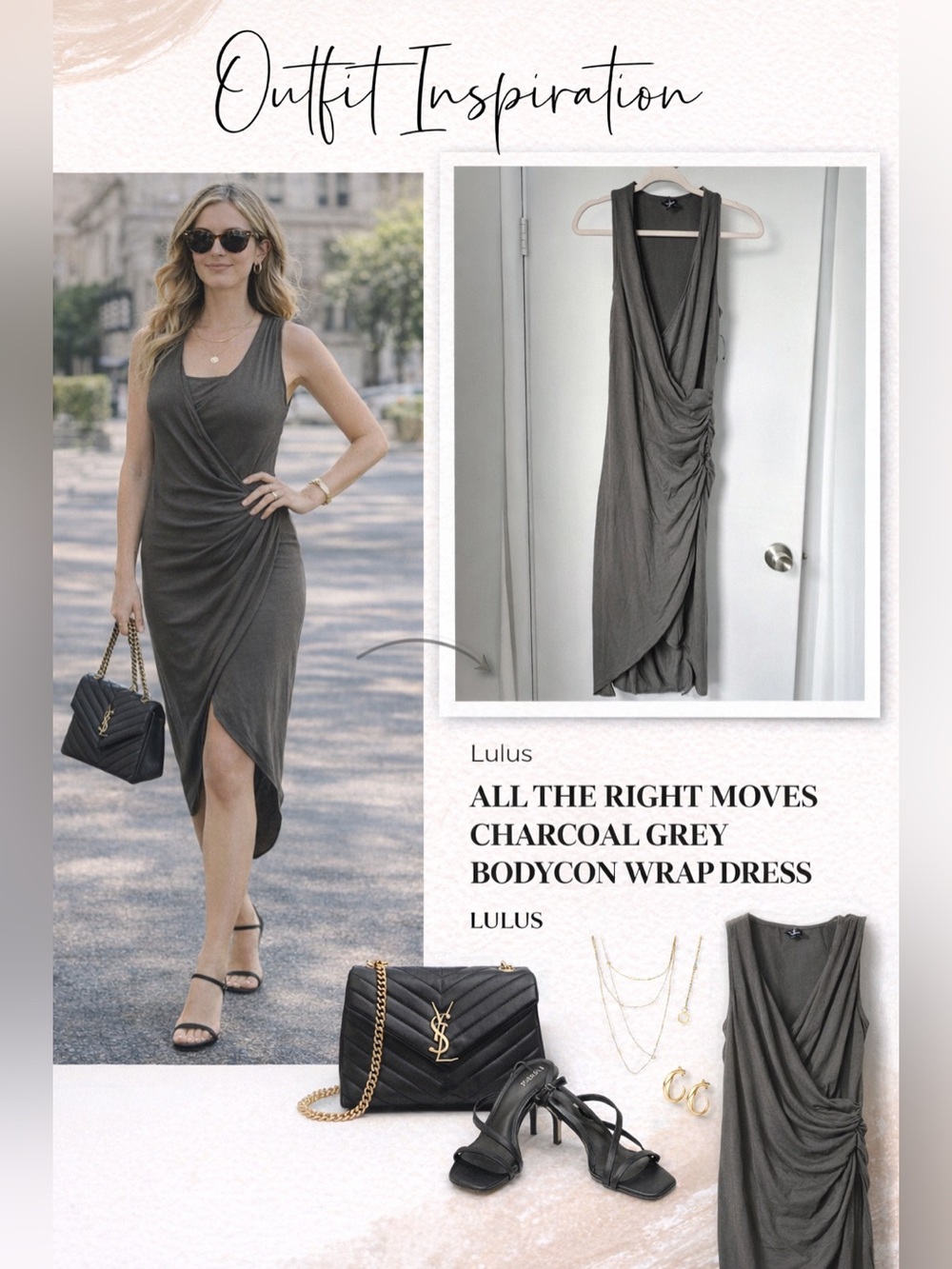 ALL THE RIGHT MOVES CHARCOAL GREY BODYCON WRAP DRESS
LULUS